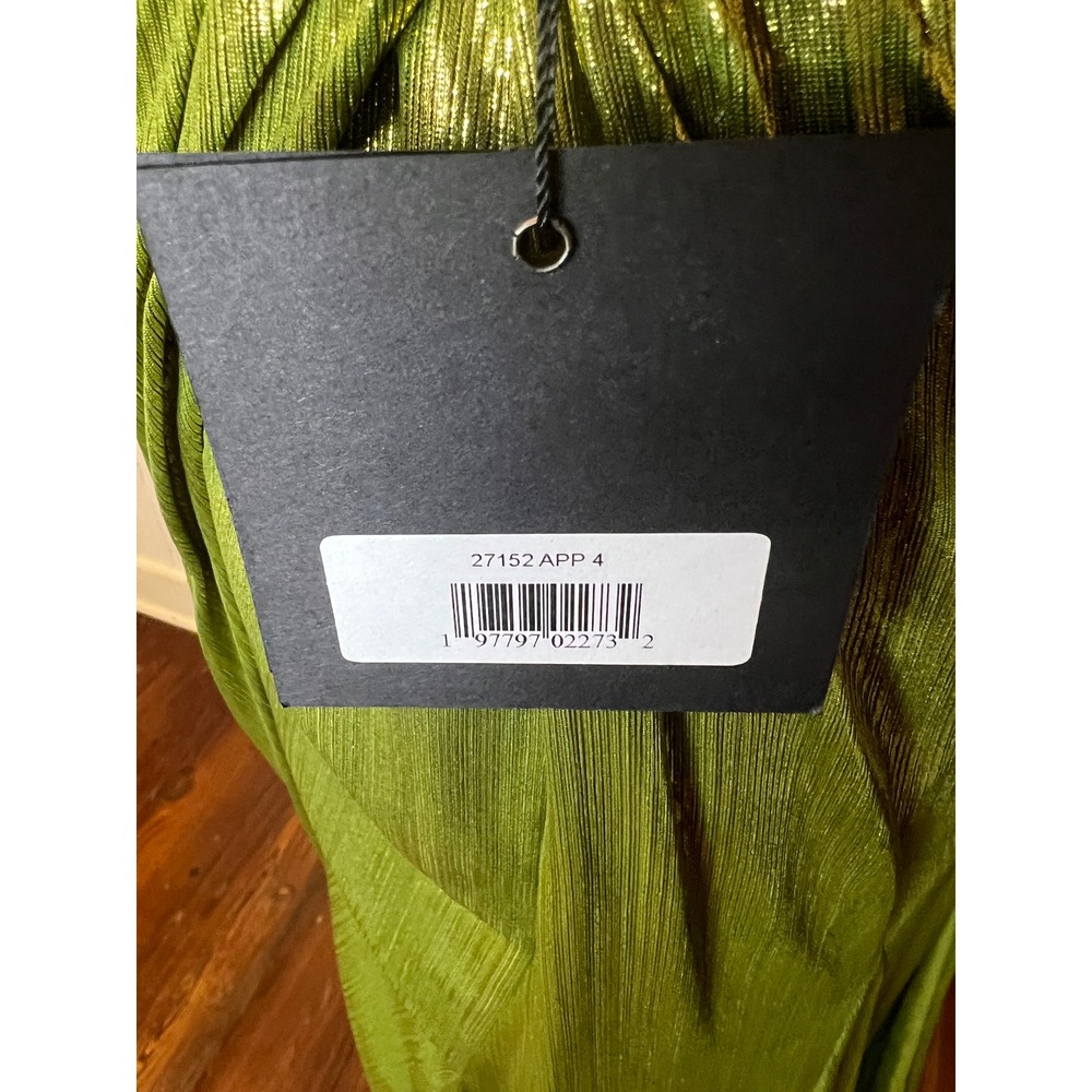 Mac Duggal One Shoulder Metallic Pleated‎ Gown Apple Green Gown27152 Size 4 - Picture 8 of 11